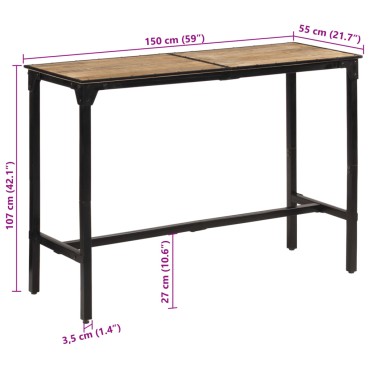 vidaXL Τραπέζι Μπαρ 150x55x107cm από Ακατέργαστο Μασίφ Ξύλο Μάνγκο