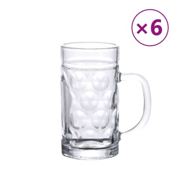 vidaXL Κούπα Μπίρας με Λαβή Γυάλινη 6 Τεμ. 500 ml