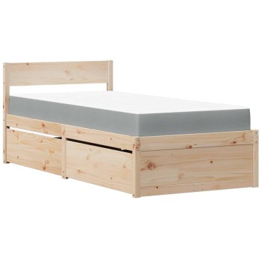 vidaXL Κρεβάτι με Συρτάρια και Στρώμα 90x200cm Μασίφ Ξύλο Πεύκου 1 τεμ. - Μονό