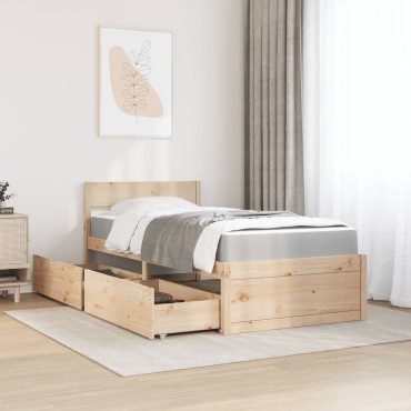 vidaXL Κρεβάτι με Συρτάρια και Στρώμα 90x200cm Μασίφ Ξύλο Πεύκου 1 τεμ. - Μονό