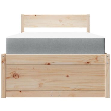 vidaXL Κρεβάτι με Συρτάρια και Στρώμα 90x200cm Μασίφ Ξύλο Πεύκου 1 τεμ. - Μονό