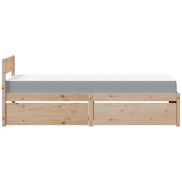 vidaXL Κρεβάτι με Συρτάρια και Στρώμα 90x200cm Μασίφ Ξύλο Πεύκου 1 τεμ. - Μονό