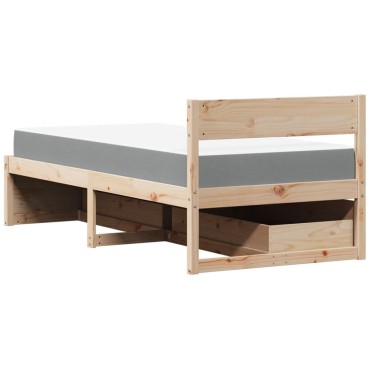 vidaXL Κρεβάτι με Συρτάρια και Στρώμα 90x200cm Μασίφ Ξύλο Πεύκου 1 τεμ. - Μονό