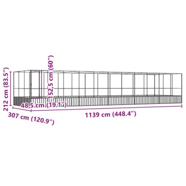 vidaXL Κλουβί με Επέκταση Ασημένιο 1139x307x212 εκ. Ατσάλινο