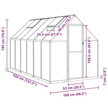 vidaXL Θερμοκήπιο με Πλαίσιο Βάσης Ανθρακί 334x169x195 εκ. Αλουμίνιο