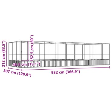 vidaXL Κλουβί με Επέκταση Ασημένιο 932x307x212 εκ. Ατσάλινο