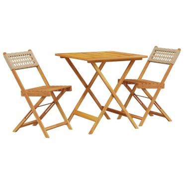 vidaXL Σετ Επίπλων Bistro 3 τεμ. Μπεζ Ρατάν/Μασίφ Ξύλο 38x32,5cm