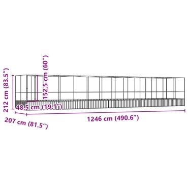 vidaXL Κλουβί με Επέκταση Ασημένιο 1246x207x212 εκ. Ατσάλινο