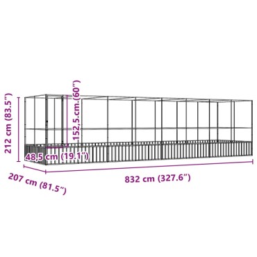 vidaXL Κλουβί με Επέκταση Ασημένιο 832x207x212 εκ. Ατσάλινο