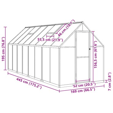 vidaXL Θερμοκήπιο με Πλαίσιο Βάσης Ανθρακί 445x169x195 εκ. Αλουμίνιο