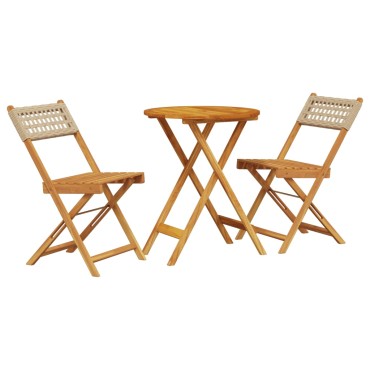 vidaXL Σετ Επίπλων Bistro 3 τεμ. Μπεζ Ρατάν/Μασίφ Ξύλο 38x32,5cm