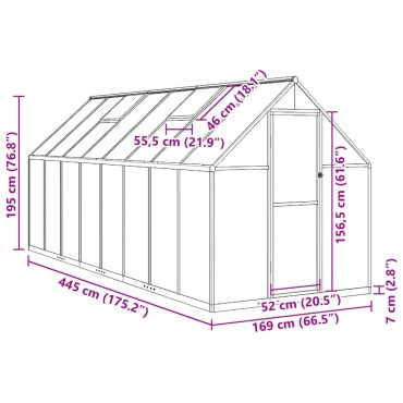 vidaXL Θερμοκήπιο με Πλαίσιο Βάσης Πράσινο 445x169x195 εκ. Αλουμινίου