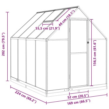 vidaXL Θερμοκήπιο με Πλαίσιο Βάσης Ανθρακί 224x169x202 εκ. Αλουμινίου