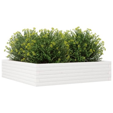 vidaXL Ζαρντινιέρα Κήπου Λευκή 100x100x23 εκ. από Μασίφ Ξύλο Πεύκου