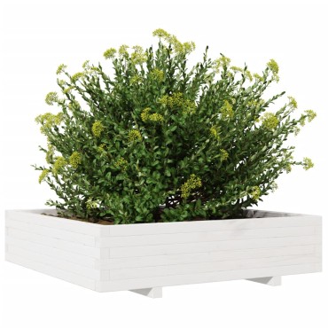 vidaXL Ζαρντινιέρα Κήπου Λευκή 100x100x26,5 εκ. από Μασίφ Ξύλο Πεύκου