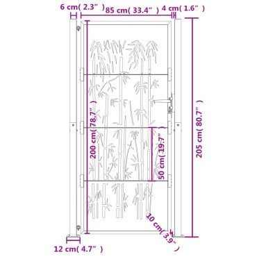 vidaXL Πύλη Κήπου με Σχέδιο Μπαμπού Ανθρακί 105 x 205 εκ. Ατσάλινη
