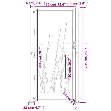 vidaXL Πύλη Κήπου με Σχέδιο Γρασίδι Ανθρακί 105 x 205 εκ. Ατσάλινη
