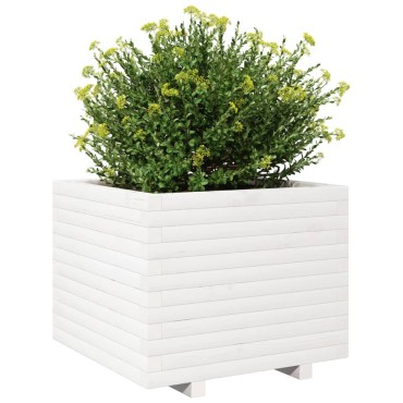 vidaXL Ζαρντινιέρα Κήπου Λευκή 60x60x49,5 εκ. από Μασίφ Ξύλο Πεύκου