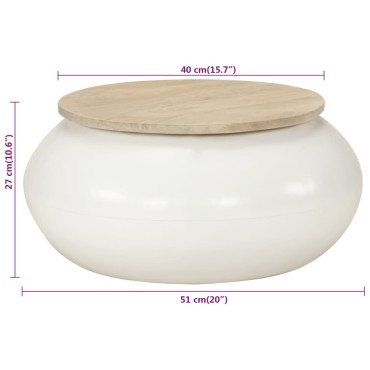 vidaXL Τραπεζάκι Σαλονιού Λευκό 51x51x27cm από Μασίφ Ξύλο Μάνγκο 1 τεμ.