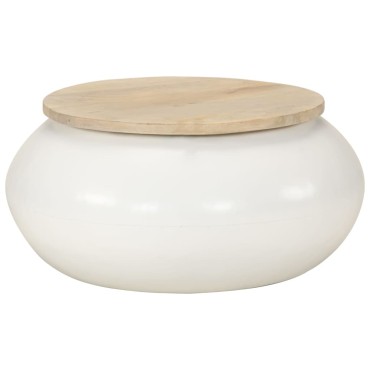 vidaXL Τραπεζάκι Σαλονιού Λευκό 51x51x27cm από Μασίφ Ξύλο Μάνγκο 1 τεμ.