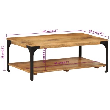 vidaXL Τραπεζάκι Σαλονιού 2 Επ. 100x55x38cm Μασίφ Ξύλο Μάνγκο/Ατσάλι 1 τεμ.