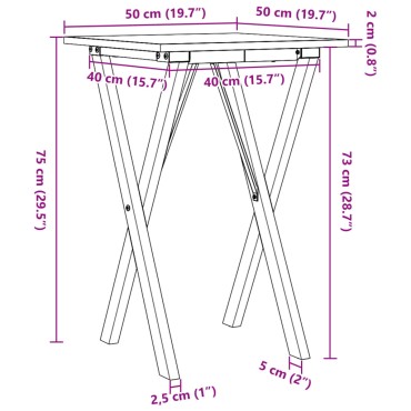 vidaXL Τραπέζι Τραπεζαρίας Πλαίσιο Χ50x50x75cm Μασίφ Πεύκο/Ατσάλι 1 τεμ.