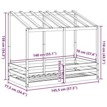 vidaXL Οροφή Κρεβατιού Παιδική Καφέ Κεριού 70x140εκ. Μασίφ Ξύλο Πεύκου