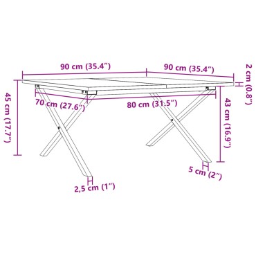 vidaXL Τραπεζάκι Σαλονιού Πλαίσιο Χ 90x90x45cm Μασίφ Πεύκο/Ατσάλι