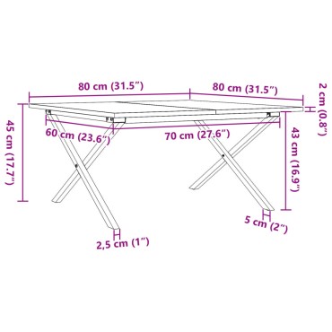 vidaXL Τραπεζάκι Σαλονιού Πλαίσιο Χ 80x80x45cm Μασίφ Πεύκο/Ατσάλι