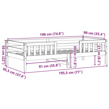 vidaXL Σκελετός Κρεβατιού Χωρίς Στρώμα 90x190cm Μασίφ Ξύλο Πεύκου 1 τεμ. - Μονό