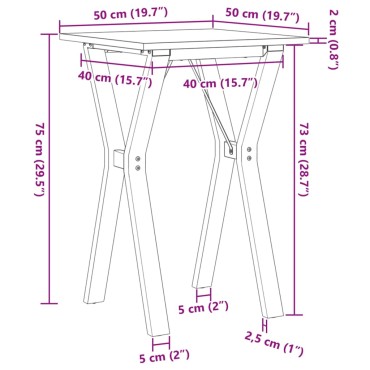 vidaXL Τραπέζι Τραπεζαρίας Πλαίσιο Υ50x50x75cm Μασίφ Πεύκο/Ατσάλι 1 τεμ.