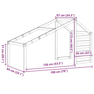 vidaXL Οροφή Κρεβατιού Παιδική Καφέ 198x87x113 εκ. Μασίφ Ξύλο Πεύκου