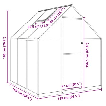 vidaXL Θερμοκήπιο με Πλαίσιο Βάσης Ανθρακί 169x169x195 εκ. Αλουμίνιο