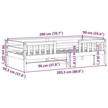 vidaXL Σκελετός Κρεβατιού Χωρίς Στρώμα 90x200 εκ Μασίφ Ξύλο Πεύκου