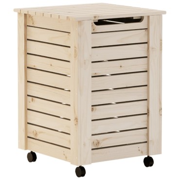 vidaXL Καλάθι Άπλυτων με Τροχούς RANA 45x45x64εκ. Μασίφ Ξύλο Πεύκου