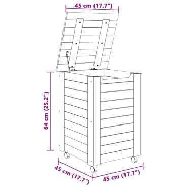 vidaXL Καλάθι Άπλυτων με Τροχούς RANA 45x45x64εκ. Μασίφ Ξύλο Πεύκου