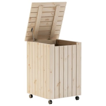 vidaXL Καλάθι Άπλυτων με Τροχούς RANA 45x45x64εκ. Μασίφ Ξύλο Πεύκου