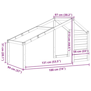 vidaXL Οροφή Κρεβατιού Παιδική Καφέ 188x97x113 εκ. Μασίφ Ξύλο Πεύκου