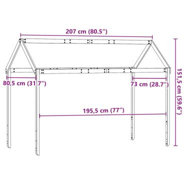 vidaXL Οροφή Κρεβατιού Παιδική 207x80,5x151,5 εκ. Μασίφ Ξύλο Πεύκου