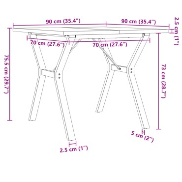 vidaXL Τραπέζι Τραπεζαρίας Πλαίσιο Y Μασίφ Πεύκο/Ατσάλι 90x90x75,5cm 1 τεμ.