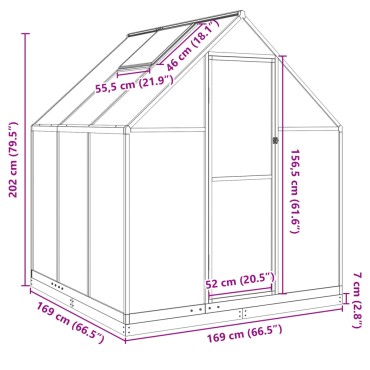 vidaXL Θερμοκήπιο με Πλαίσιο Βάσης Ασημί 169x169x202 εκ. Αλουμίνιο