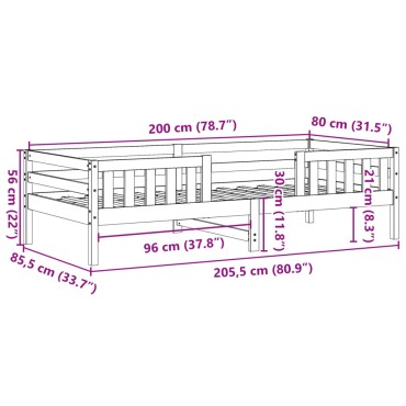 vidaXL Σκελετός Κρεβ. Χωρίς Στρώμα 80x200 εκ. Μασίφ Ξύλο Πεύκου
