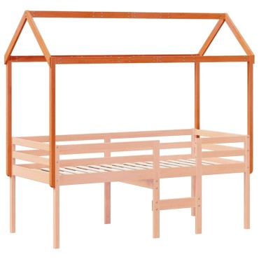 vidaXL Οροφή Κρεβατιού Παιδική Καφέ 217x95,5x159 εκ. Μασίφ Ξύλο Πεύκου