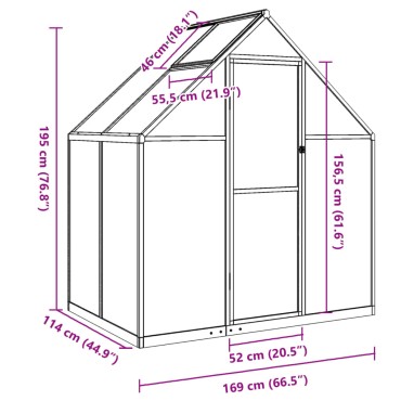 vidaXL Θερμοκήπιο με Πλαίσιο Βάσης Ασημί 169x114x195 εκ. Αλουμίνιο