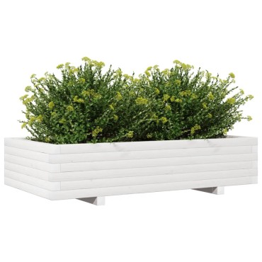 vidaXL Ζαρντινιέρα Κήπου Λευκή 110x60x26,5 εκ. από Μασίφ Ξύλο Πεύκου
