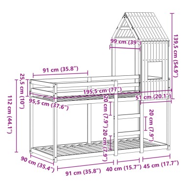 vidaXL Κουκέτα με Οροφή 90x190cm από Μασίφ Ξύλο Πεύκου 1 τεμ. - Μονό