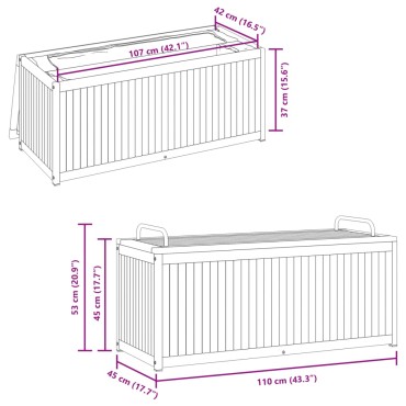 vidaXL Κουτί Μαξιλαριών Εξ. Χώρου 110x45x42/53cm Μασίφ Ακακία/Ατσάλι