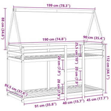 vidaXL Κουκέτα με Οροφή Καφέ Κεριού 90x190 εκ. από Μασίφ Ξύλο Πεύκου
