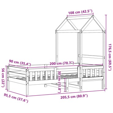 vidaXL Πλαίσιο Κρεβατιού με Οροφή Λευκό 90x200 εκ. Μασίφ Ξύλο Πεύκου
