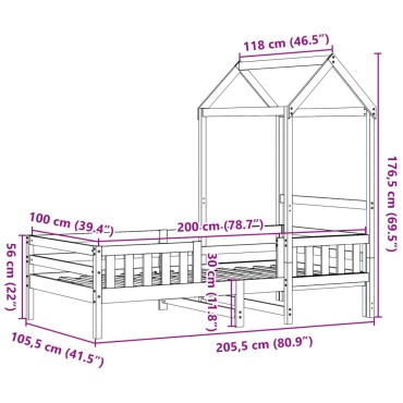 vidaXL Πλαίσιο Κρεβατιού με Οροφή Λευκό 100x200 εκ. Μασίφ Ξύλο Πεύκου